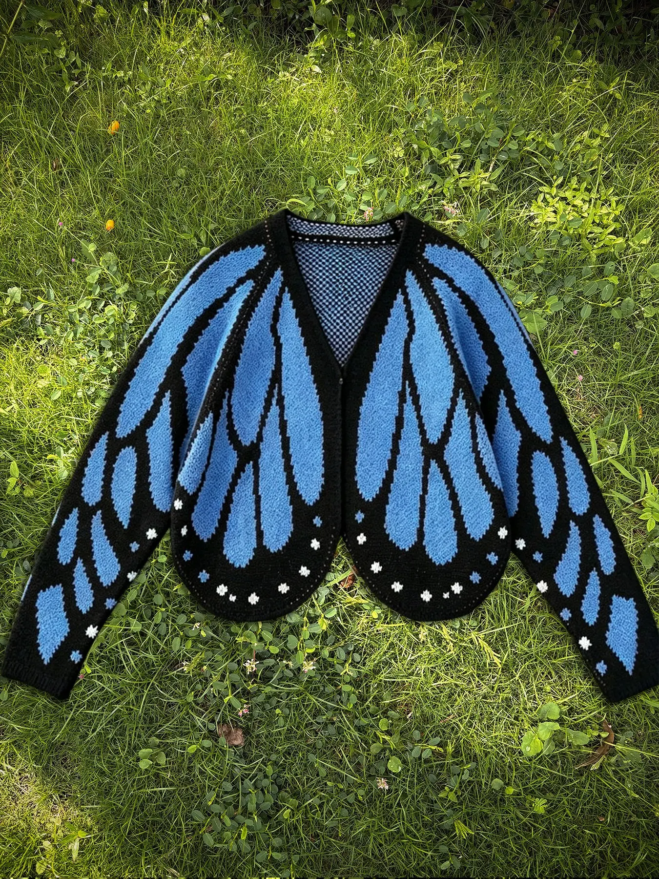 Women's Butterfly Wing Pattern Knit Cardigan, Front Open Long Sleeve Sweater Outerwear