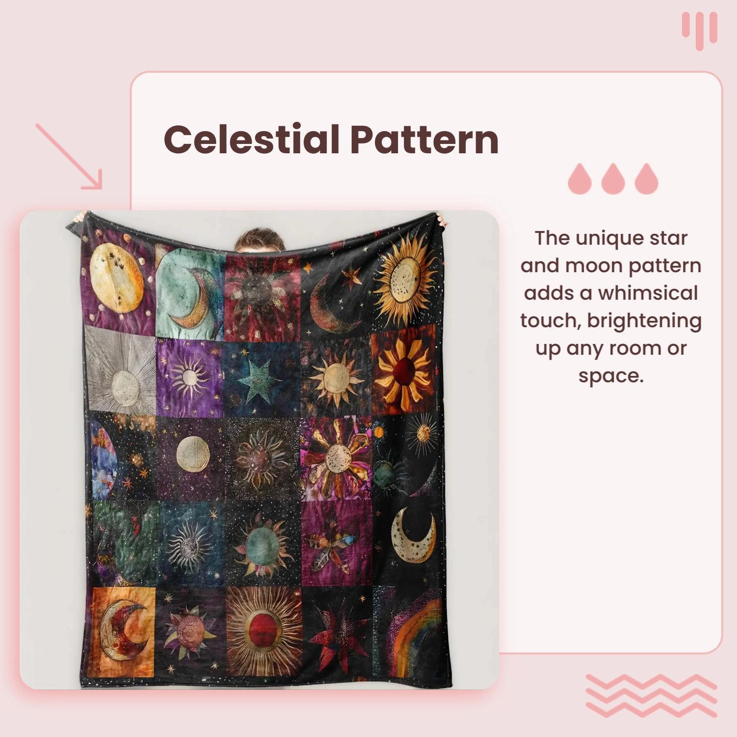 Star & Moon Pattern Soft Comfy Blanket, 1 Count Lightweight Soft Comfortable Throw Blanket, Soft Cozy Blanket, Cool Bedroom Bedding Blankets, Warm Napping Blanket for Home Office Travel, Cosmic Blanket