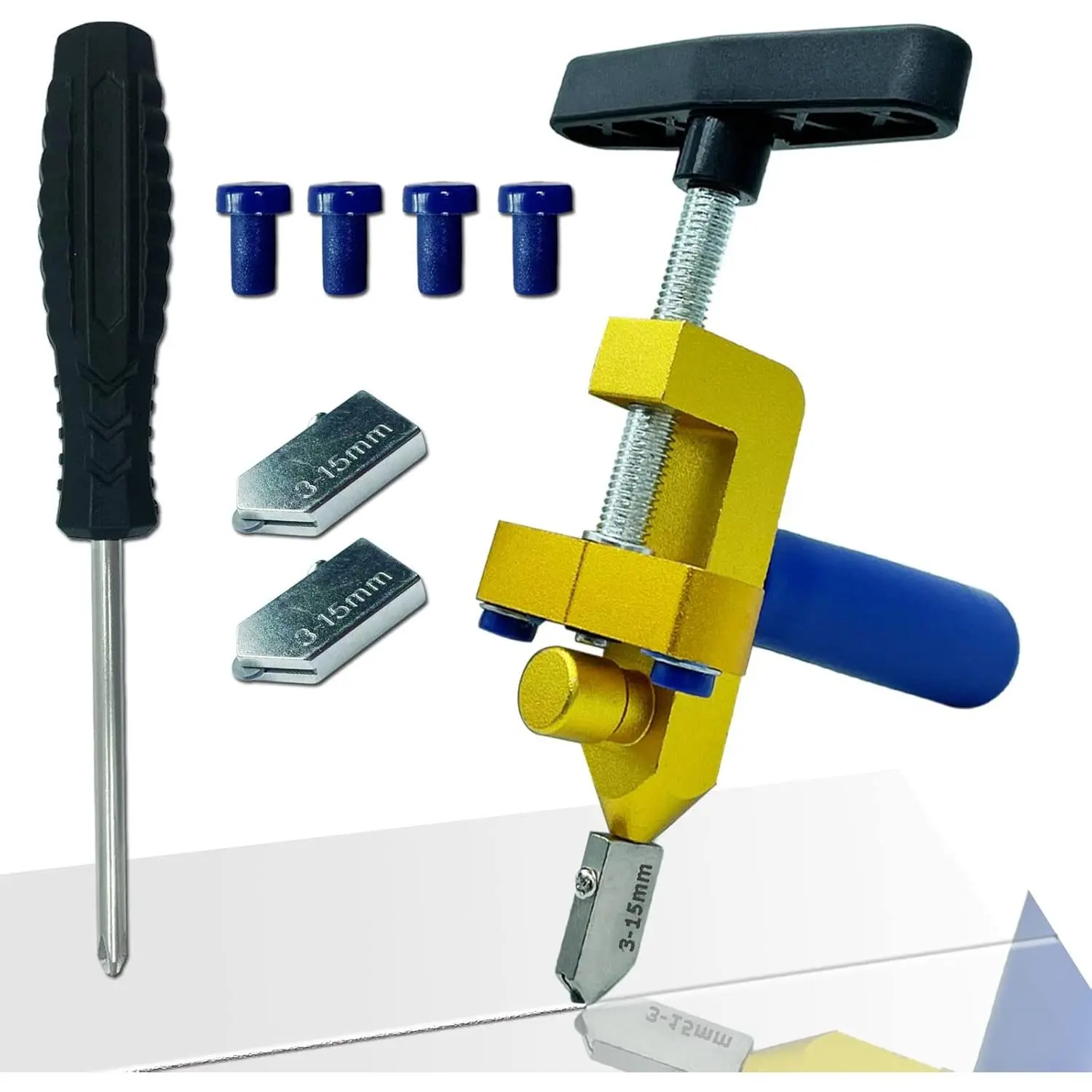 Hand Tool, Manual Tile, 2 in 1 Cutting Tool with Pliers, DIY Tool Kit, 3 Tungsten Blades, 4 Tips, 1 Screwdriver, Golden