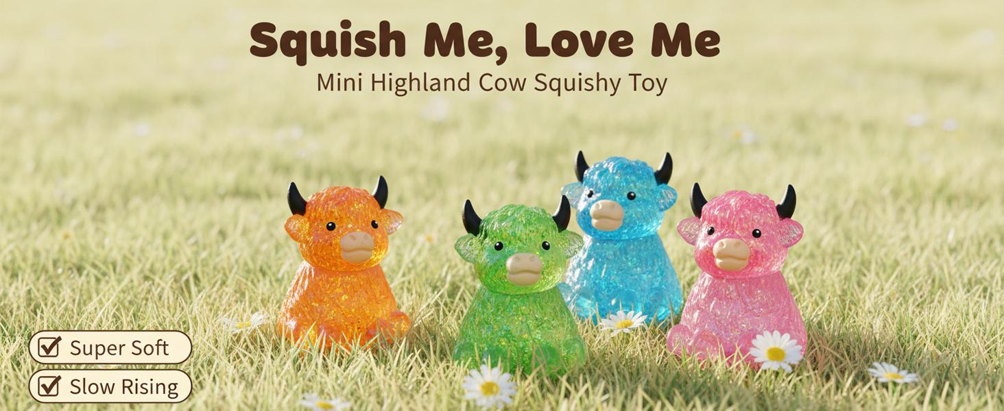 Cute Mini Highland Cow Squishy Toy, Slow Rising Stress Relief Fidget Sensory Toy, Ideal Easter Basket Stuffer Gift for Cow Lovers