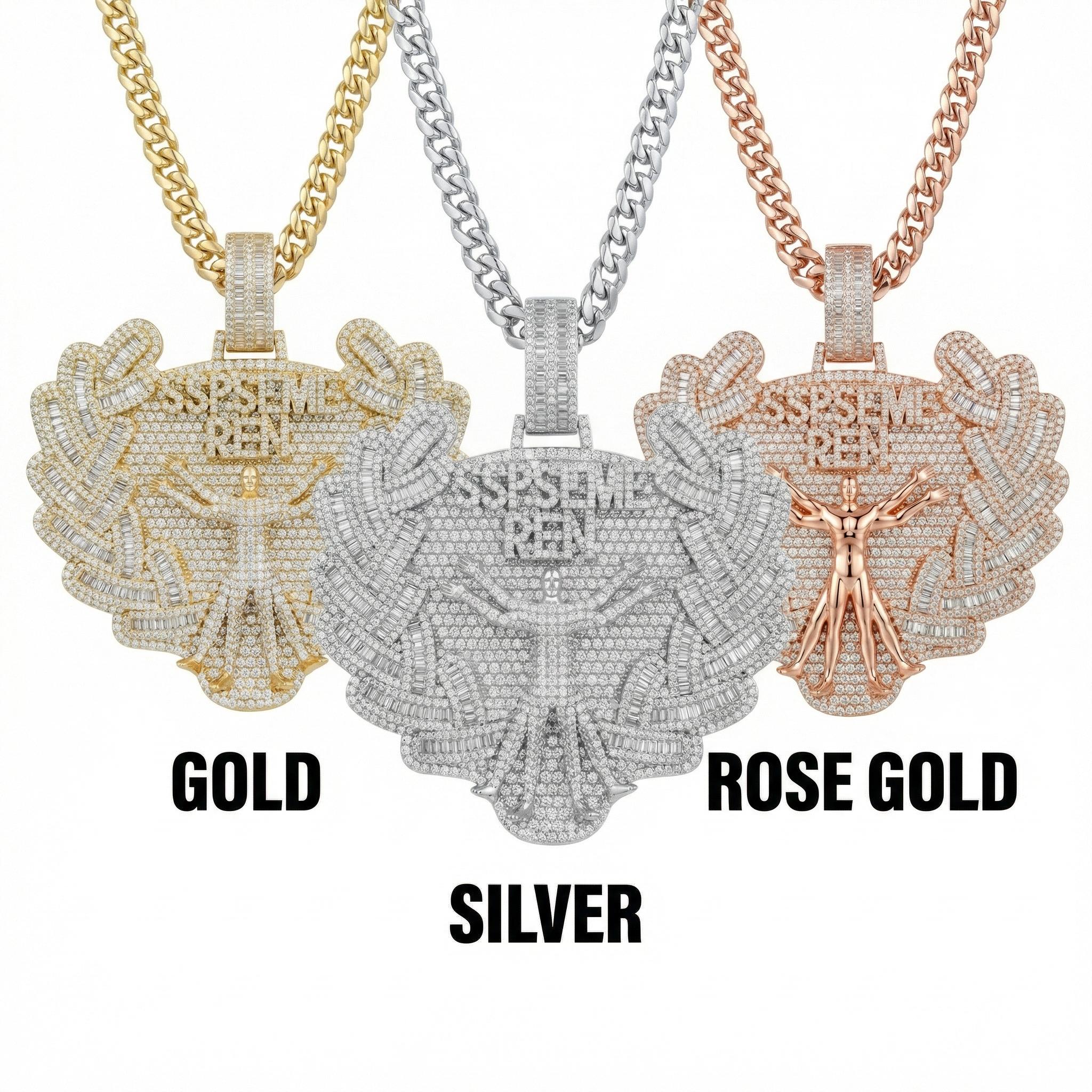 Diamond Pendant Necklace S925 Silver - 7CM Luxury Hip Hop Jewelry with Cuban Chain - Gold/Silver/Rose Gold - Men Women Street Style Bling Iced Out Pendant