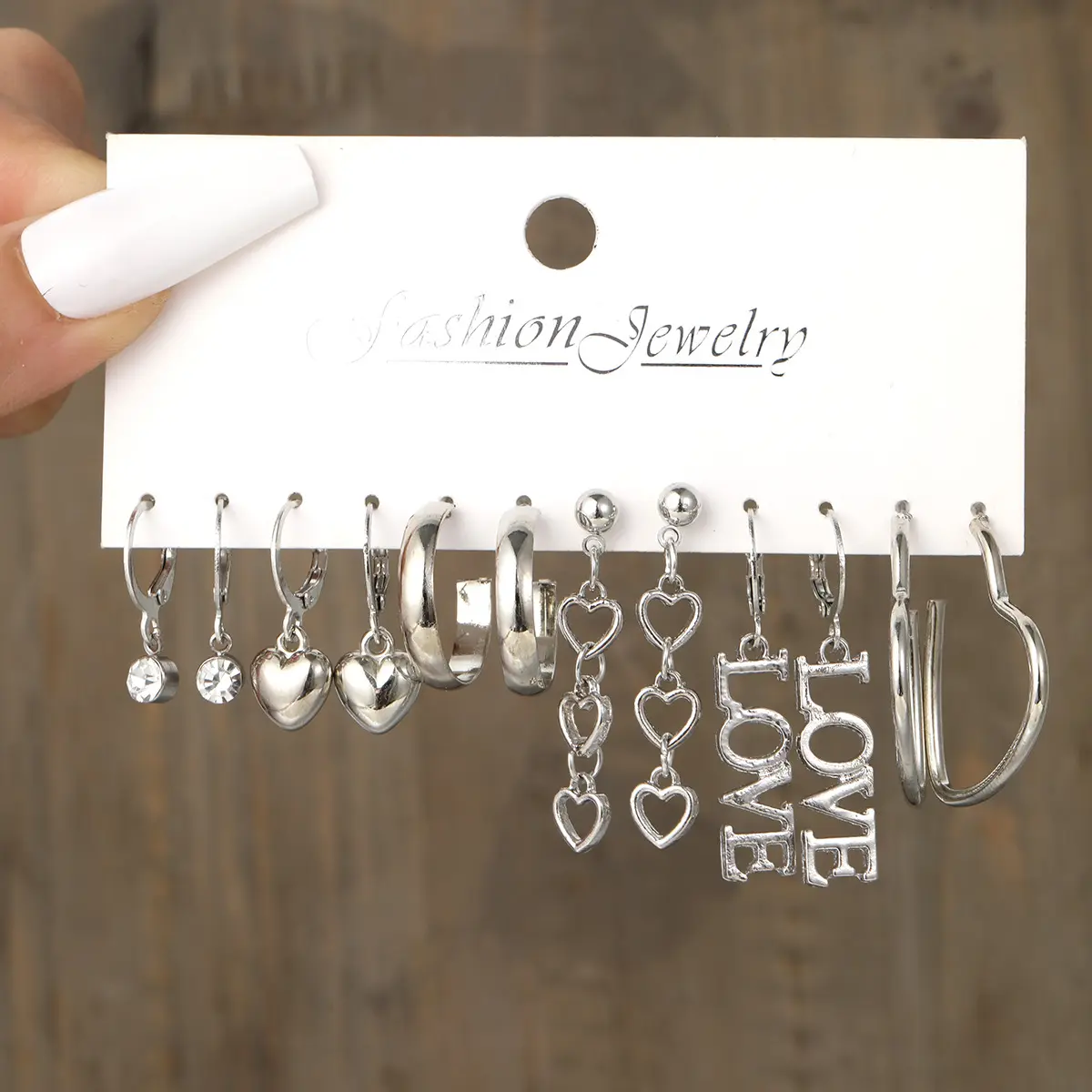 6Pcs Silver Heart Love Letter Earring Set, Creative Minimalist LOVE Alphabet Fashion Earrings Jewelry for Women Daily Outfit