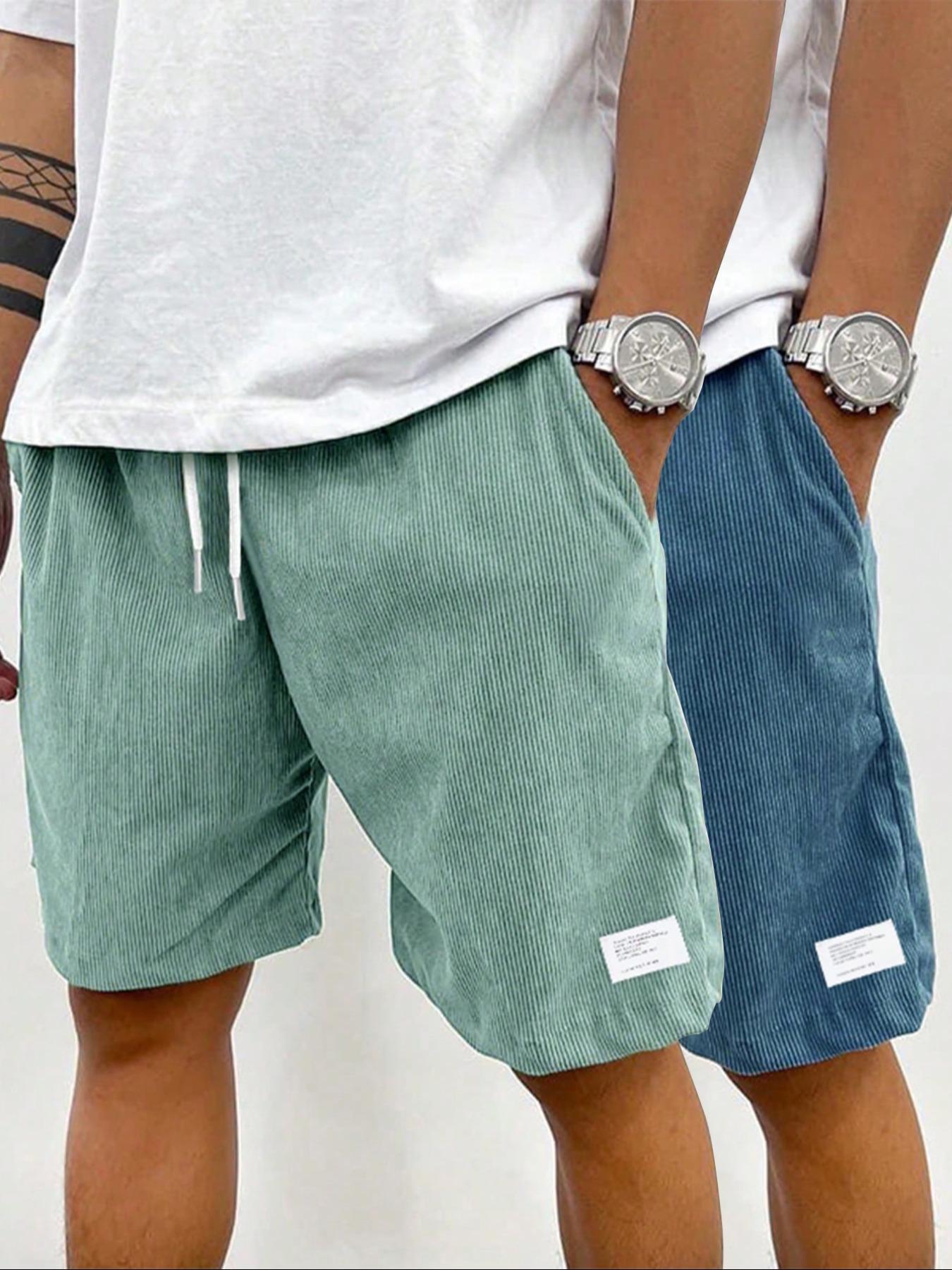 Men's Solid Plain Patched Drawstring Waist Shorts, Menswear Regular Fit Casual Pocket Elastic Waist Shorts for Summer, Men's Bottoms for Daily Wear
