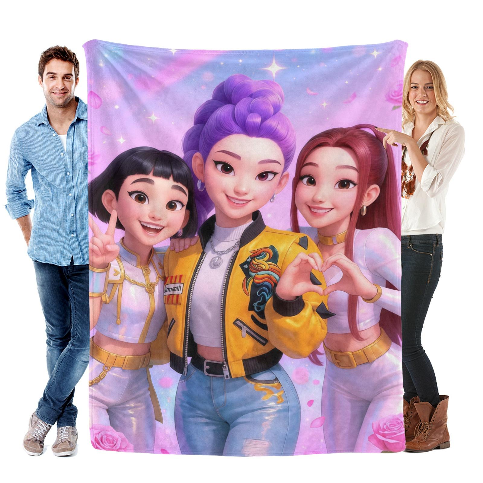 K-Pop Devil Hunter Dream Blanket, Soft and Warm, Suitable for Fans, Women, Girls, and Children.A Cozy Nap Blanket, Perfect for Everyday Wear and Relaxation.An Ideal Choice for Living Room Sofas,and A Great Christmas Gift.A Devil Hunter Fan Blanket.