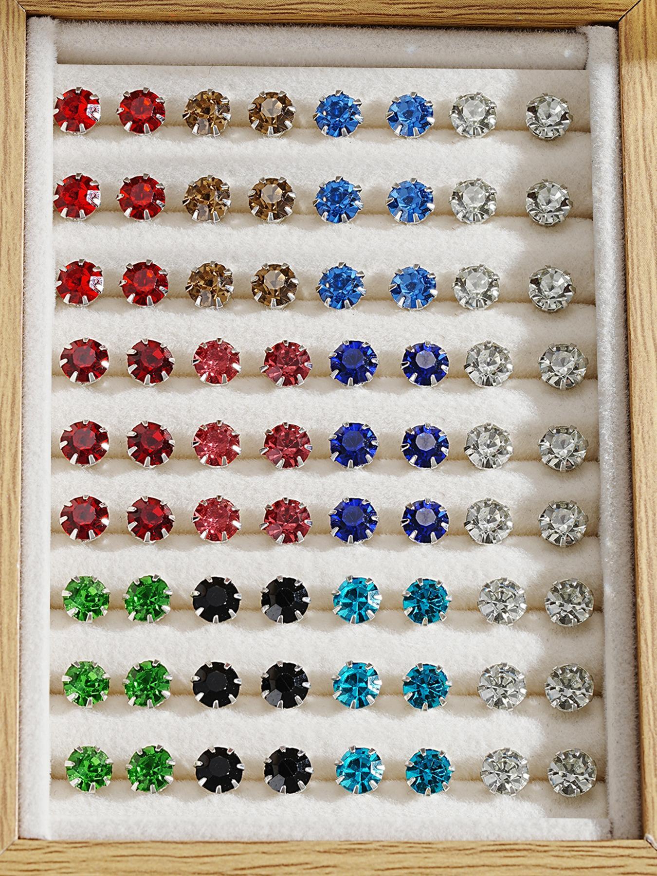 12/24/36 Pairs Irregular Size Rhinestones Decor Stud Earrings for Party,  Luxury Jewelry, Summer 2024 Elegant Trendy Stud Earrings, Women Jewelry Accessories for Party & Daily Decoration, Valentine's Day, Gift