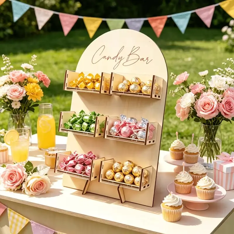 Arched wooden candy bar set, multi-tiered snack, candy, and chocolate display rack; birthday party table centerpiece; party supplies; wedding party table decoration; anniversary party decoration rack; suitable for Christmas and Halloween