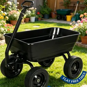 7 Cu Ft Heavy-Duty Garden Dump Cart, 1200 LBS Load Capacity with 13 Inch No-Flat Tires, 2-in-1 Convertible Towable Handle & Quick Release Dump Wagon, Rust-Proof Poly Bed for Yard & Outdoor Work