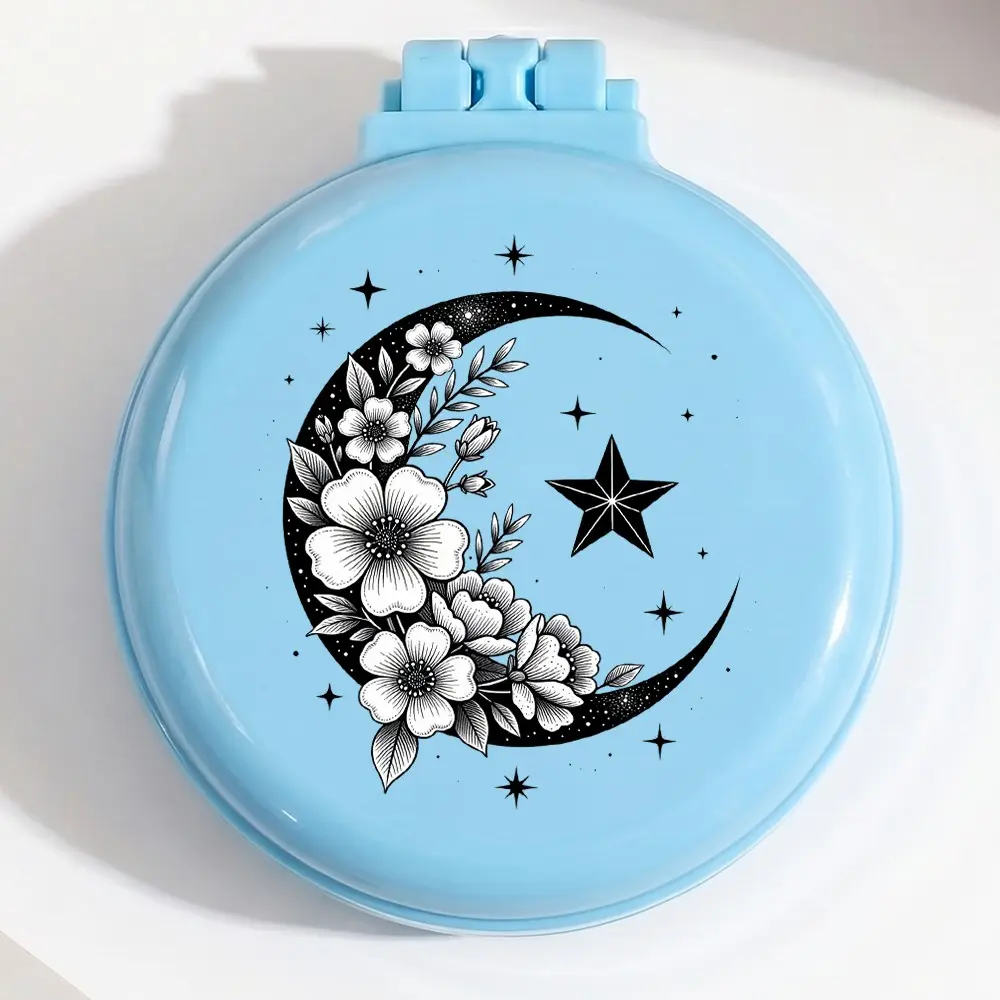 1pc Folding Hair Comb, Retro Floral Pattern, Blue Colors, Portable Mini Air Cushion Comb, Pocket Size, Fashionable and Durable