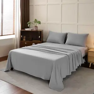 Sheet Set 4 count Bed Sheets Set,Washed Double Brushed Microfiber Soft Breathable Crinkled Texture,16 inch Deep Pocket Hotel Luxury Bedding for Bedroom - Light Gray