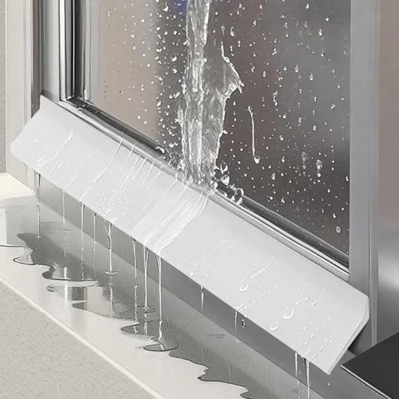 No Drill Sliding Window Waterproof Seal Strip, TPE Self Adhesive Easy Setup Water Barrier, Flexible Window Draft Seal for Sliding Windows, Balconies and Shower Doors, Water Splash & Dust Protection Strip for Indoor Outdoor Use (Clear/Black)