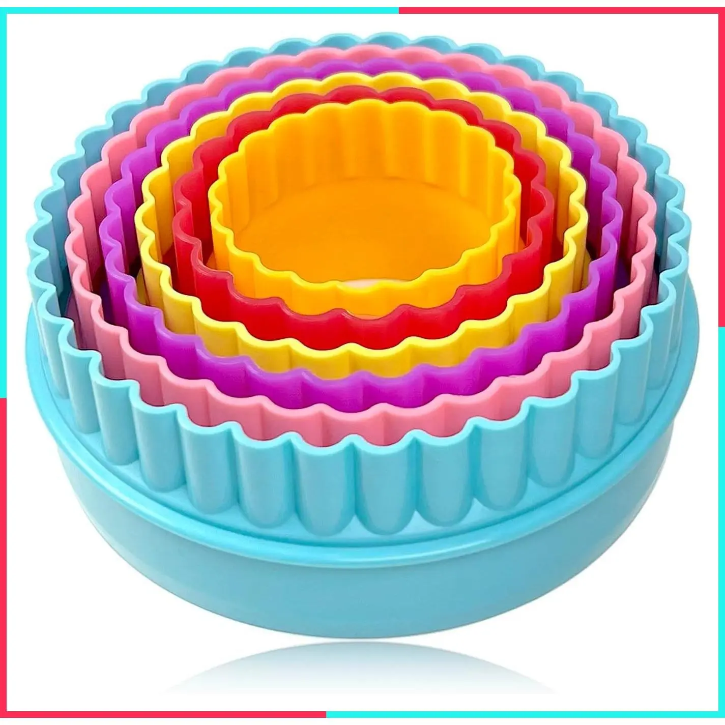Cookie Biscuit Cutter Set, 6 Pack Two-Side Plastic Cookie Cutters, Multi-Size Round Shapes for Cake Fruit Vegetables