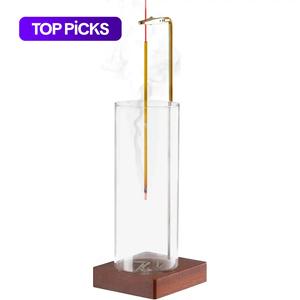 scented incense holder without incense, desktop ash catcher incense holder with wood base, room accessories, aroma home fragrance decor for meditation yoga relaxation, home decor, aroma, for room scents, glass scent diffuser, aromatic scent