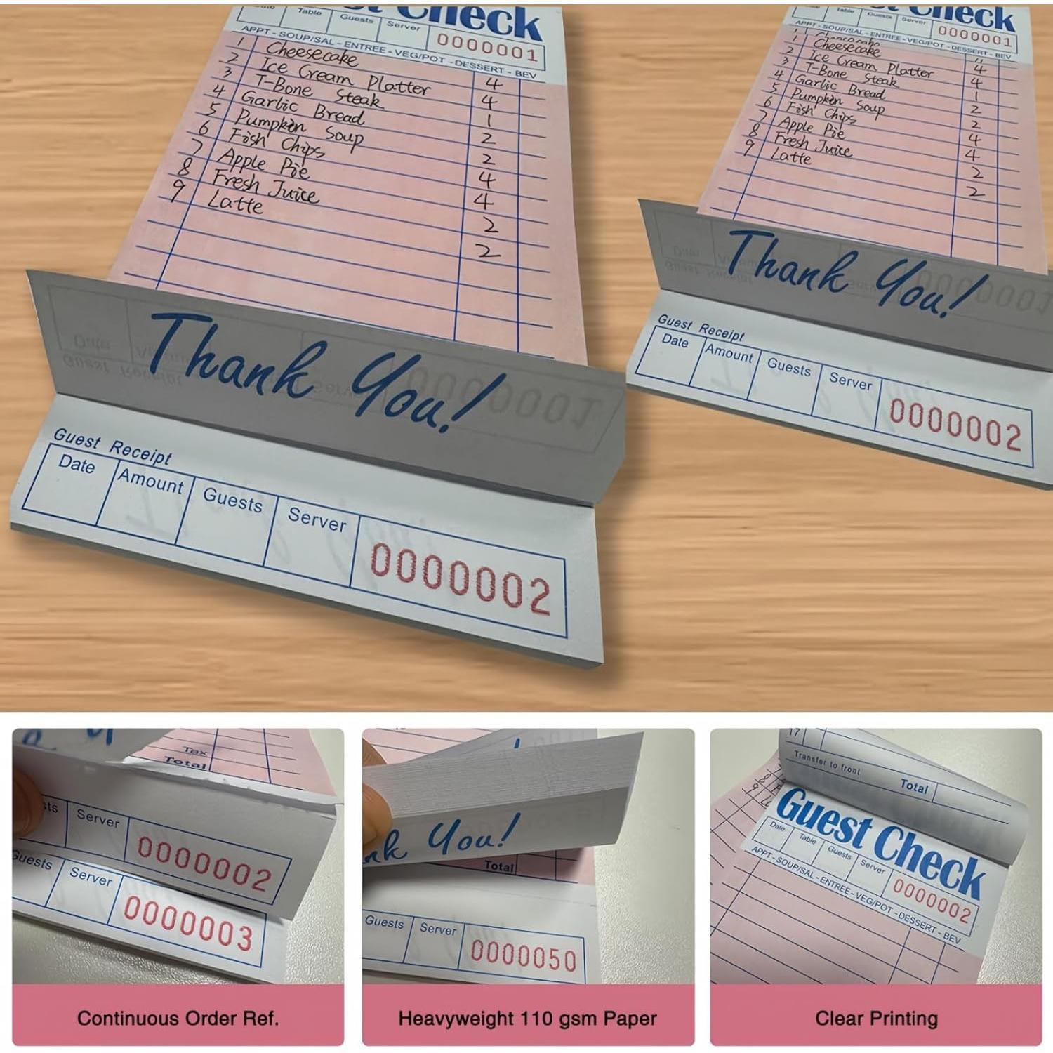 6 Pack  Guest Checks Books for Servers, Server Note Pads, Waiter Checkbook, Waitress Notepad for Restaurants Supplies, Order Pad Paper Checks 50 Sheets/Pack, 300 Total Tickets