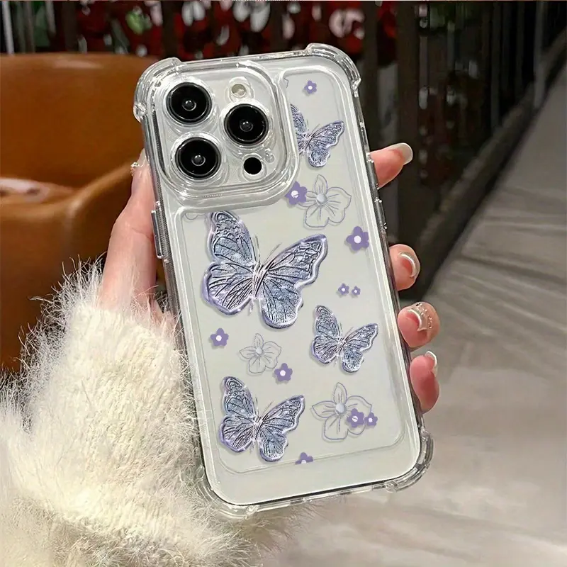 Purple Butterflies and Flowers TPU Shock-Resistant Full-Coverage Precision Case for Apple iPhone XS Max/11/12/13/14/15/16/17 Pro Max