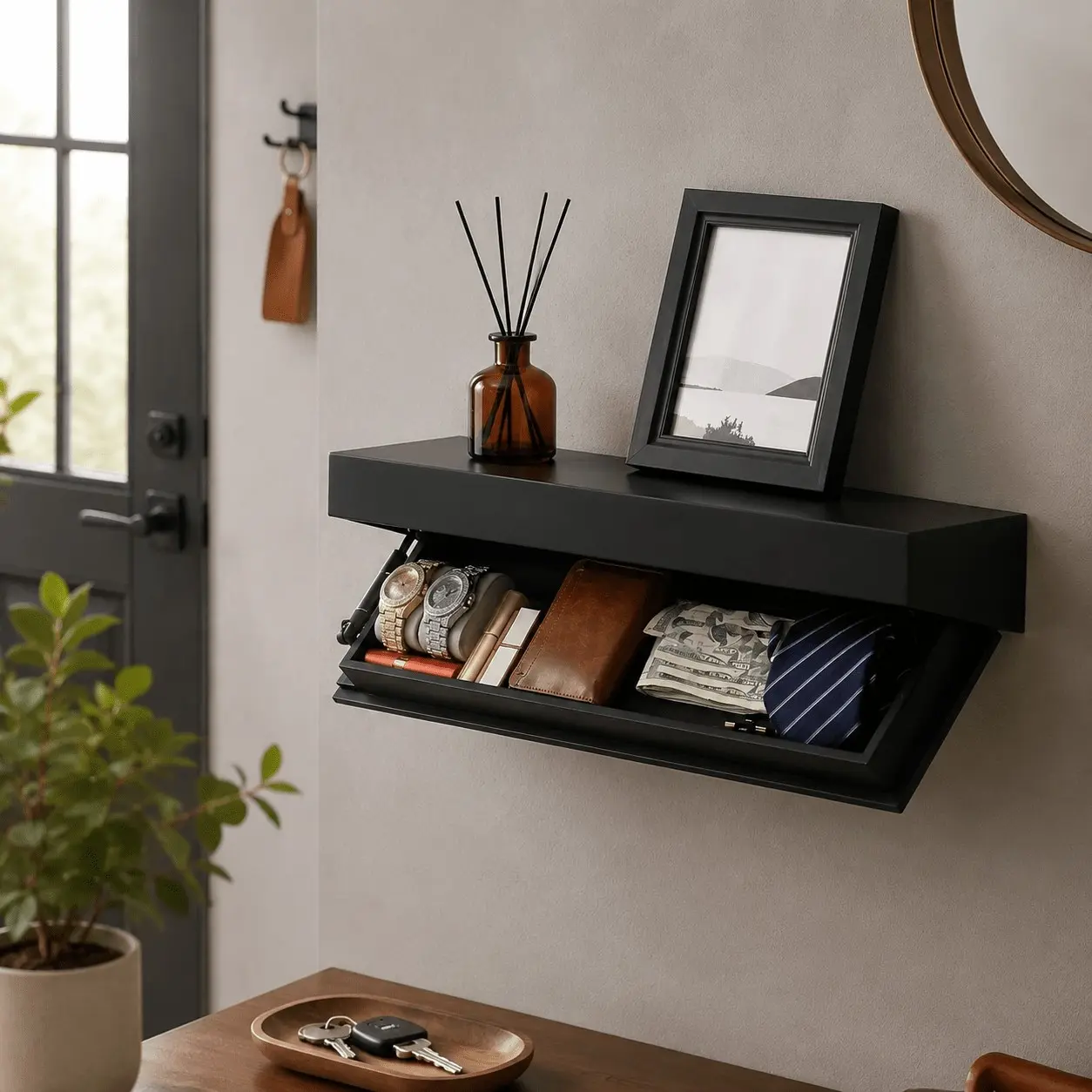 1pc Floating Hidden Storage Shelf Wall Mounted Display Board with Secret Compartment, Minimalist Wall Organizer for Living Room, Entryway and Bedroom Storage, Floating Shelves