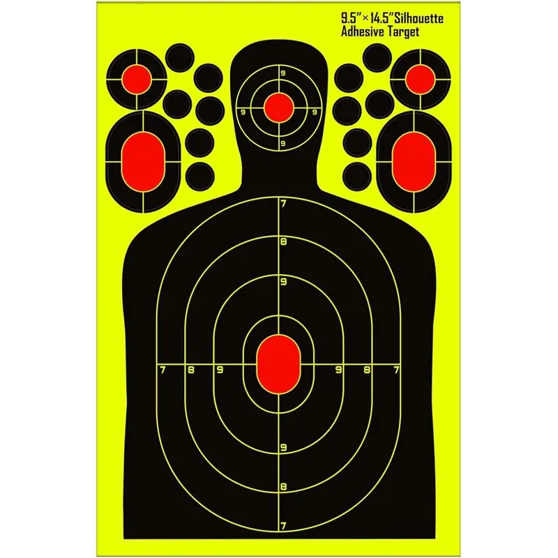 9.5 x 14.5 Inch Reactive Splatter Silhouette Targets, High-Visibility Fluorescent Yellow Paper Targets for BB Guns, Airsoft, Air Rifles & Range Practice
