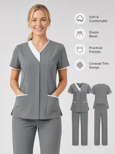 Professional Medical Nurse Scrub Set Unisex Breathable Durable Hospital Work Uniform Summer Short Sleeve Pants
