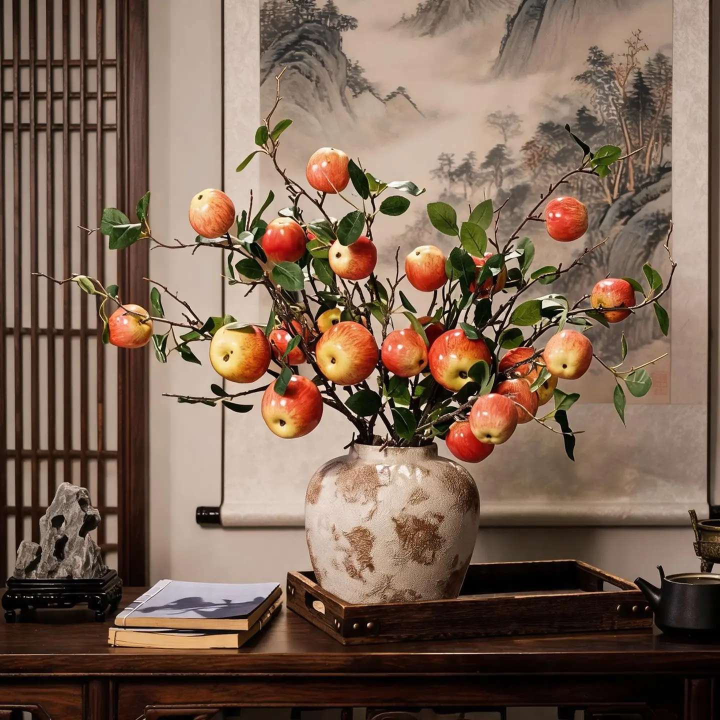 3PCS, artificial lifelike apple artificial flowers. Perfect for home decoration, wedding decoration arrangements, bridal DIY flower arrangements, and decoration for homes, kitchens, parties and gatherings.