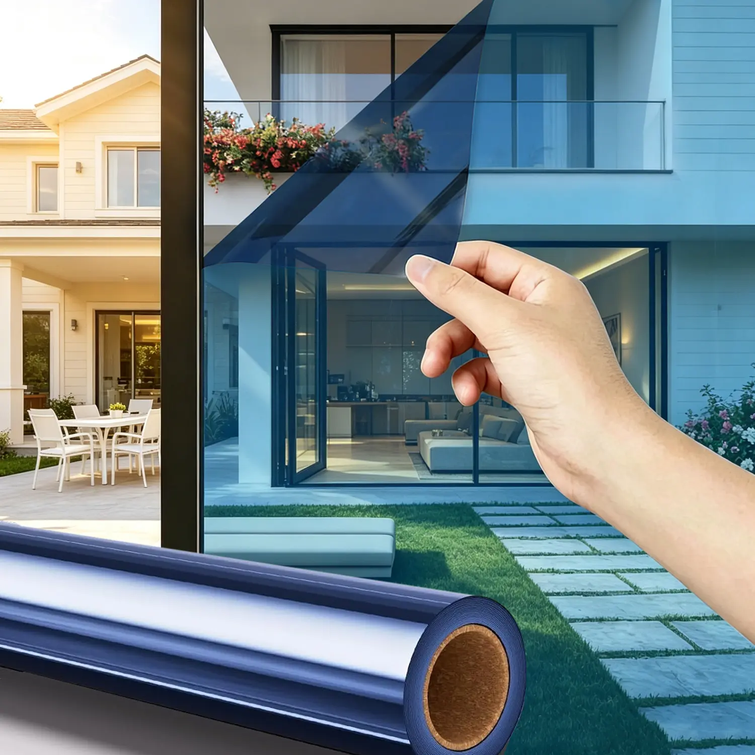 Static Cling Window Film (Black Silver & Blue Silver)-UV BLOCKING & GLARE CONTROL Heat Blocker Reflective Mirror Privacy Film for office doors,restroom,bedroom(size:30cm×2m- 11.81in*78.84in / 50cm×2m -16.69in*78.84in)