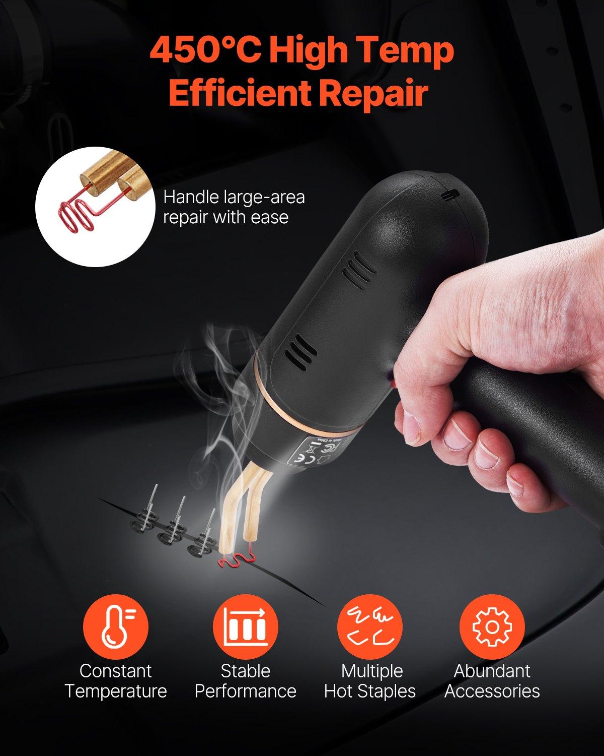 VEVOR Cordless Plastic Welder, 120W Plastic Welding Gun with 400PCS 4 Types Hot Staples, Rechargeable Hot Staple Welding Gun, Plastic Car Bumper Repair Kit for Kayak, Toys, Plastic Crack Repair