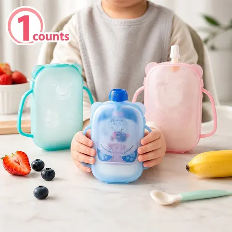 1pc fruit puree pouch holder, non-squeeze straw cup stand, stain-resistant, BPA-free material, with easy-grip handle, compatible with most puree pouches, ideal self-feeding aid, suitable for adults.