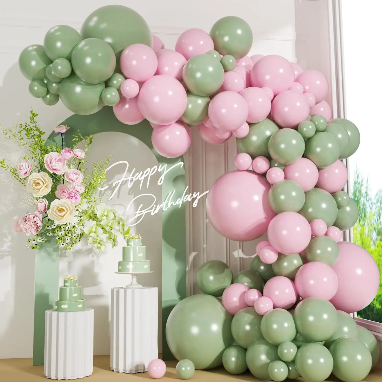 110 count Sage Green and  Balloons Garland Arch Kit, 18/12/10/5 Inch  and Green Latex Balloons for Boho Birthday, Wedding,  Shower,  Party Decorations