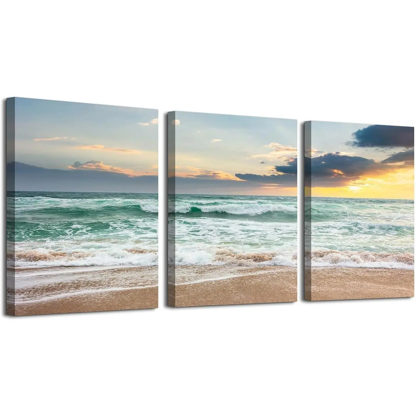3 Piece Canvas Wall Art for Living Room Ocean Wall Art Beach Pictures Wall Decorations for Bedroom Sunset Landscape Painting Coastal Wall Decor Ready to Hang