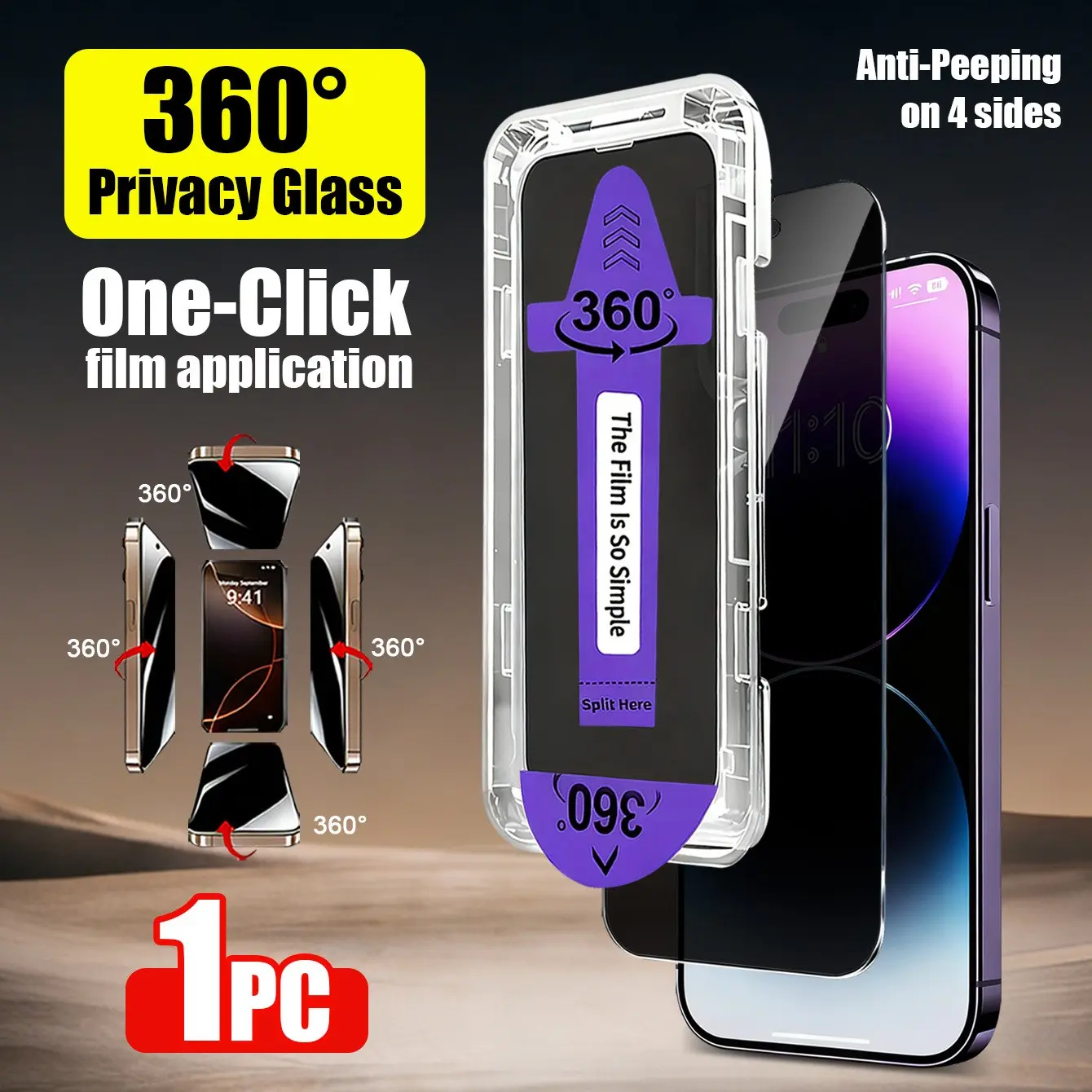 iPhone 17/16/15/14/13/12/11 Pro/promax 360° Privacy Tempered Glass Screen Protector, Anti-Spy Full Coverage, Easy Install, Dust-Free, Privacy Screen Guard