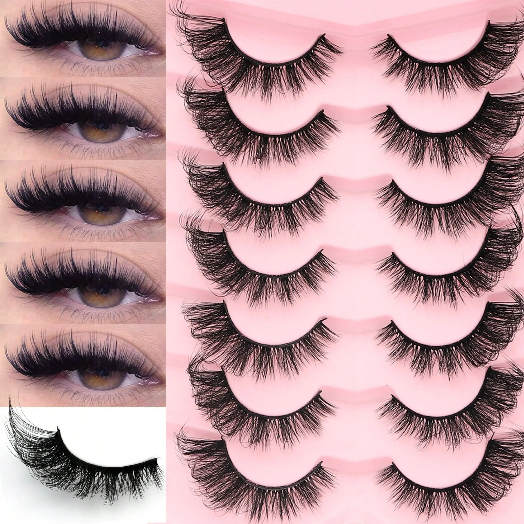 7 Pairs Wing Extended Cat Eye Faux Mink Strip Lashes, Natural Wispy Flared Fake Eyelashes, Light Reusable Daily Lashes for Date Night, Party & Holiday Makeup Looks for Beginners, Cosmetic False Lashes