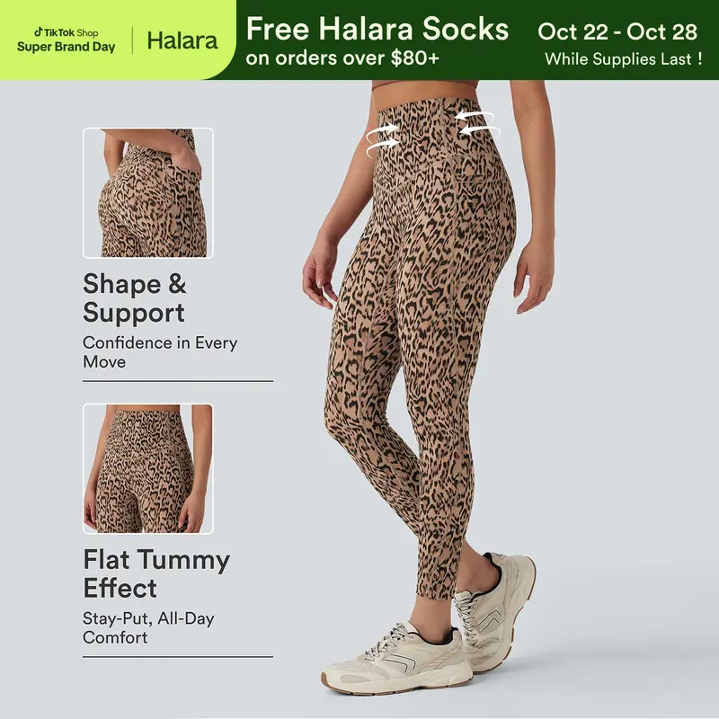 Halara UltraSculpt™ Leopard Print High Waisted Tummy Control Yoga Leggings with Pockets