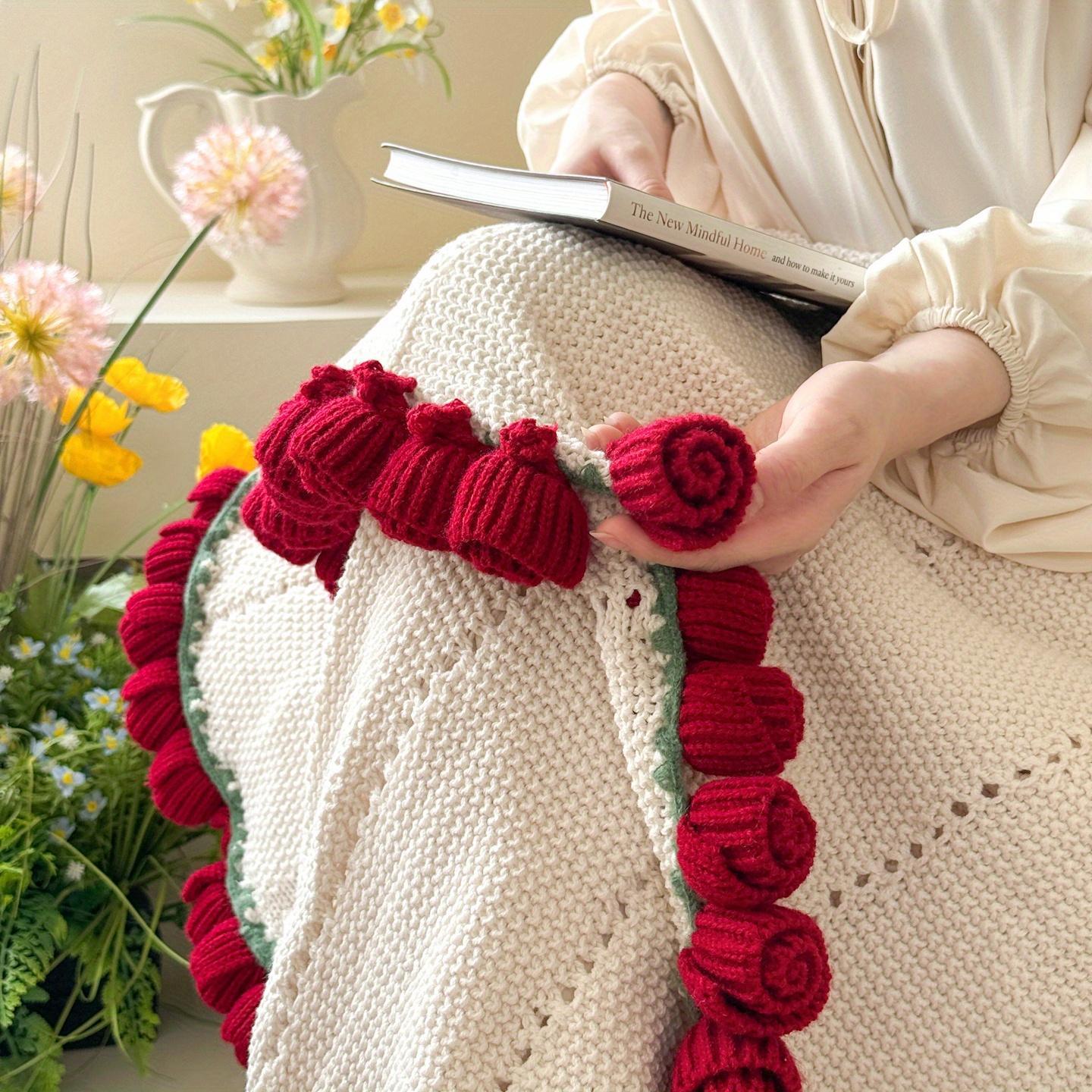 Rose Knitted Blanket, Rose Bouquet Blanket, Valentine's Day Mother's Day Nap Blanket, Sofa Bed Cover, Warm Soft Plush Blanket, Home Comfort Lightweight Travel Camping