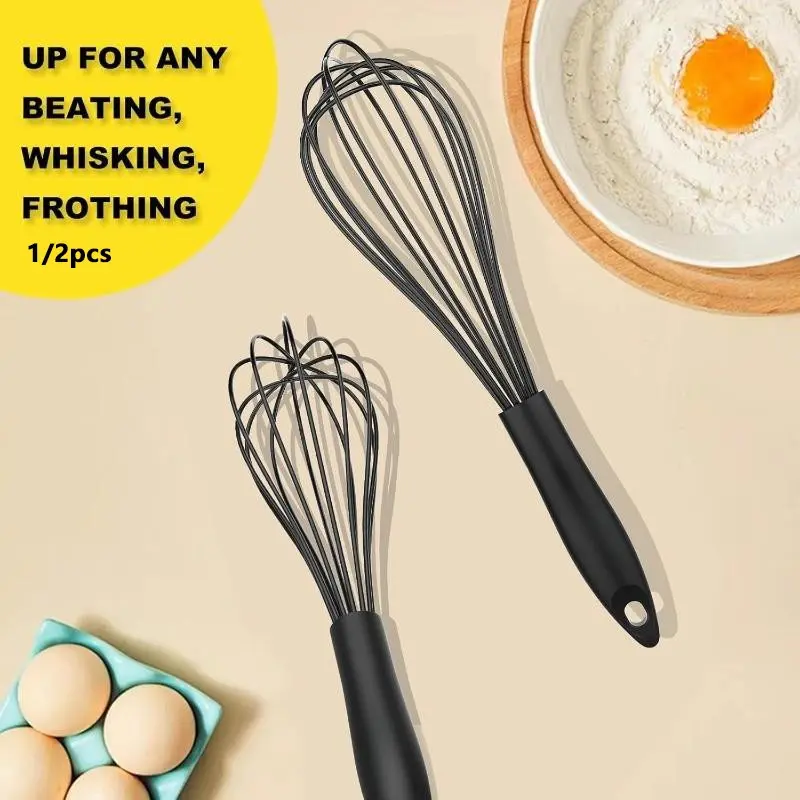 1/2pcs Silicone Whisk Set -8" and 10" Kitchen Whisk -Kitchen Whisk Wire Whisks for Cooking, Whisking, Blending, Beating, Stirring, Baking Utensils, Baking Supplies