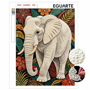 DIY Pearl Painting Kit, Frameless Canvas with Adhesive, Elephant Pattern, Stress Relief Craft, Home Decor Wall Art, Mosaic Jewelry Gift