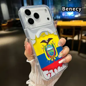 Magnetic Phone case for iPhone 17 16  Pro Max Plus 15 14 13 12 11 Air E Ecuadorian flag essence Pattern Non-Yellowing Shockproof Soft Silicone Transparent Acrylic Large Hole Cover Supports Wireless Charging