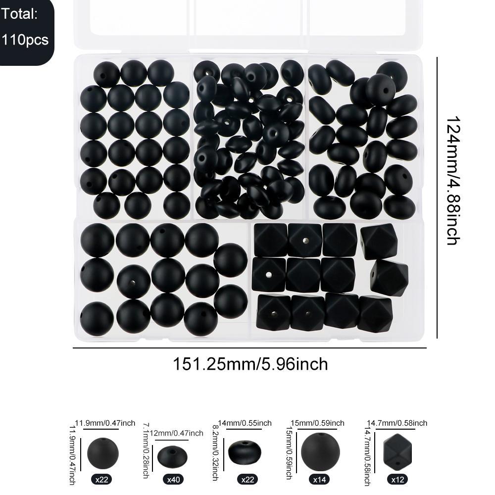 12mm/15mm Silicone Beads Kit, 110pcs/box Colorful Beads for Jewelry Making, DIY Beading Supplies for Bracelet Necklace Earrings Pendant Car Decoration Accessories