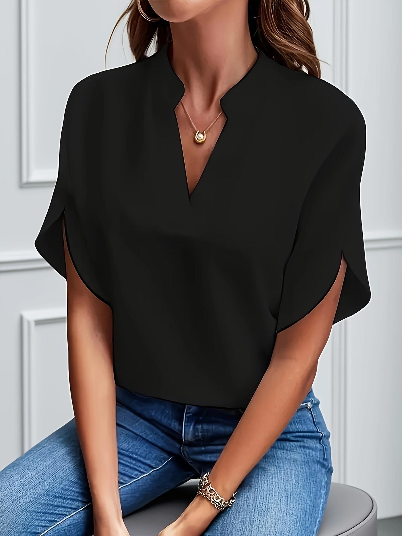 Women's Summer Casual Solid-color V-neck Loose-fitting Shirt - Elegant And Formal Blouse For Women