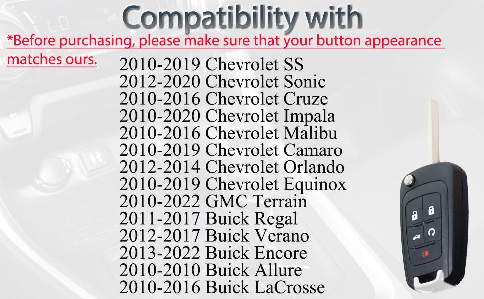 Key Fob Shell Case Replacement Fits for Chevy Cruze Malibu Equinox Sonic Impala GMC Terrain Buick Lacrosse 2011-2016 Keyless Remote Control 5 Button Flip Key Pad Cover OHT01060512