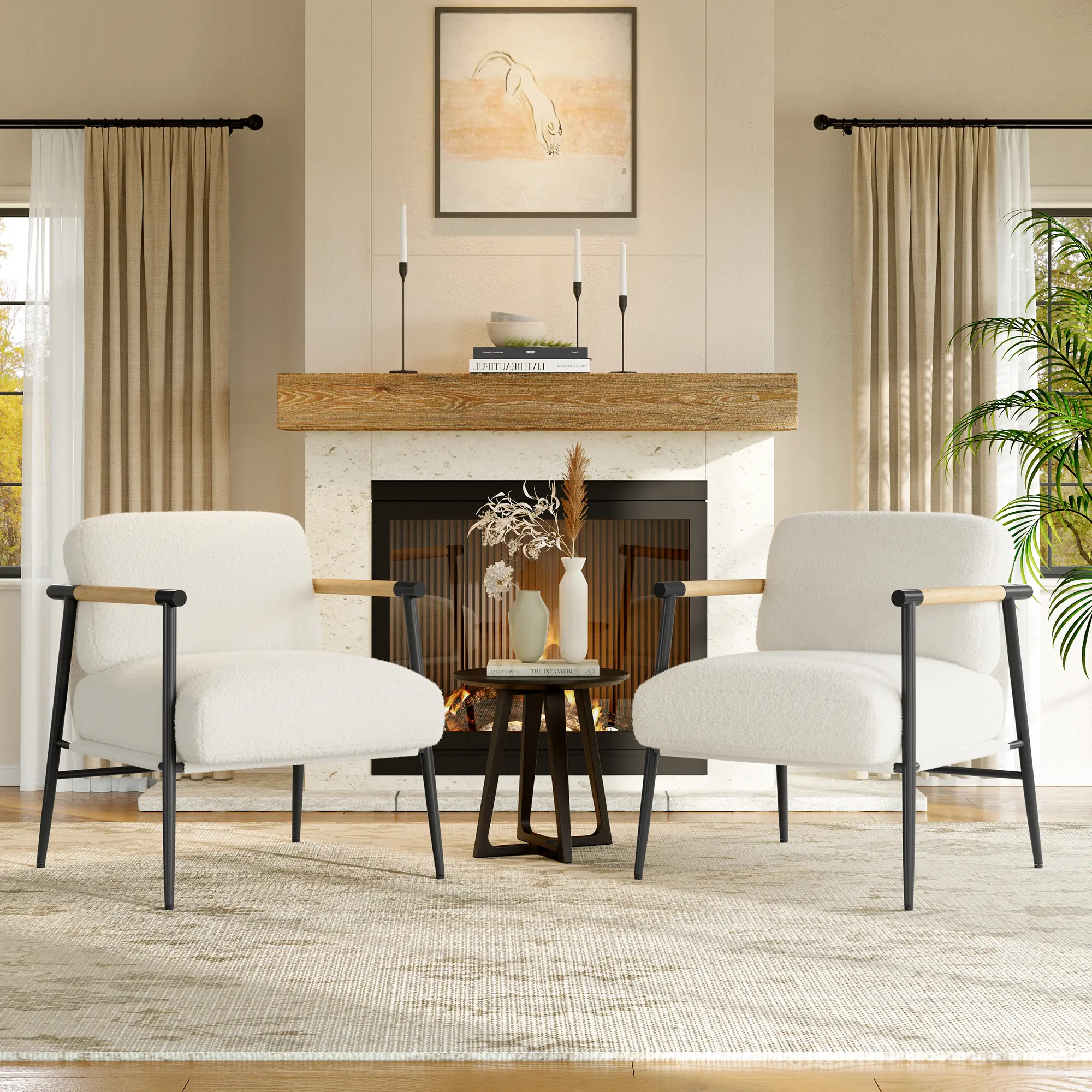 🪑 Mid-Century Teddy Accent Chair – Plush 420G Sherpa Fabric, Sturdy Metal Frame & Wood Armrests, Pet-Friendly Comfy Reading Chair for Living Room! ✨