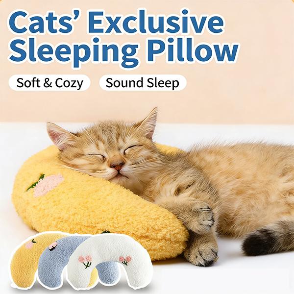  Cozy Cat & dog Sleeping Pillow, Cute U-Shaped Neck Support Pillow with Embroidery, Anti-Anxiety Pet Bed Cushion for Cats, Perfect for Crate, Couch & Travel  U-Shaped Cat Sleeping Pillow - Soft & Supportive