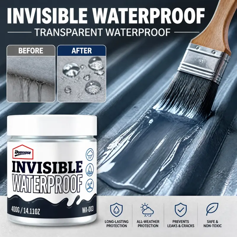 [DOEYVOSE] Waterproof Roof Coating, Clear Leak-Proof Sealant for Flat Roof, Pitched Roof and Skylight Frame, Also Bonds to Balcony Floor, Bathroom Tile Grout and Concrete Wall Cracks, Long-Lasting