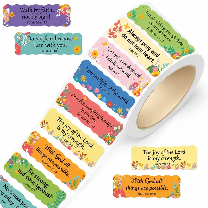 200Pcs Spanish Bible Verse Decorative Stickers, Colorful Floral Inspirational Labels, Suitable For Packaging, Gift Wrapping, Sealing Envelopes, And Decorating Diaries And Scrapbooks