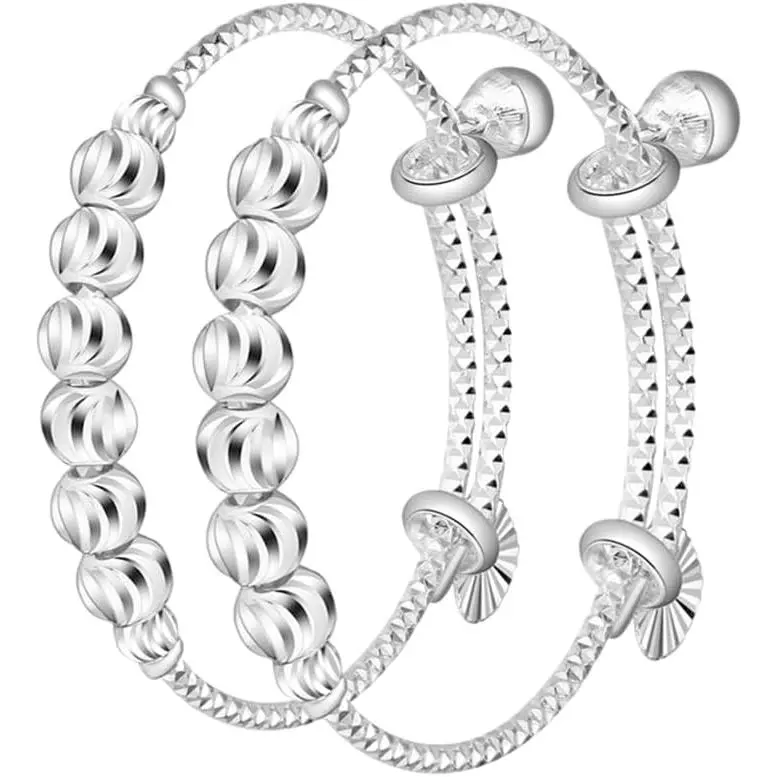 2 count Adjustable  Bangles with Bells, -Tone  Bracelets,  Girl   for Photo Shoots and Milestone Celebrations