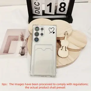 Clear Phone Case with Heart Pattern Card Slot, Phone Shockproof Protective Cover, Compatible with Samsung Galaxy A14 A15 A24 A25 A34 A35 A52 A53 A54 A55 S22 S23 S24 Plus Ultra FE Series, Casing, Protection, Protector, Protective Smartphone Casing