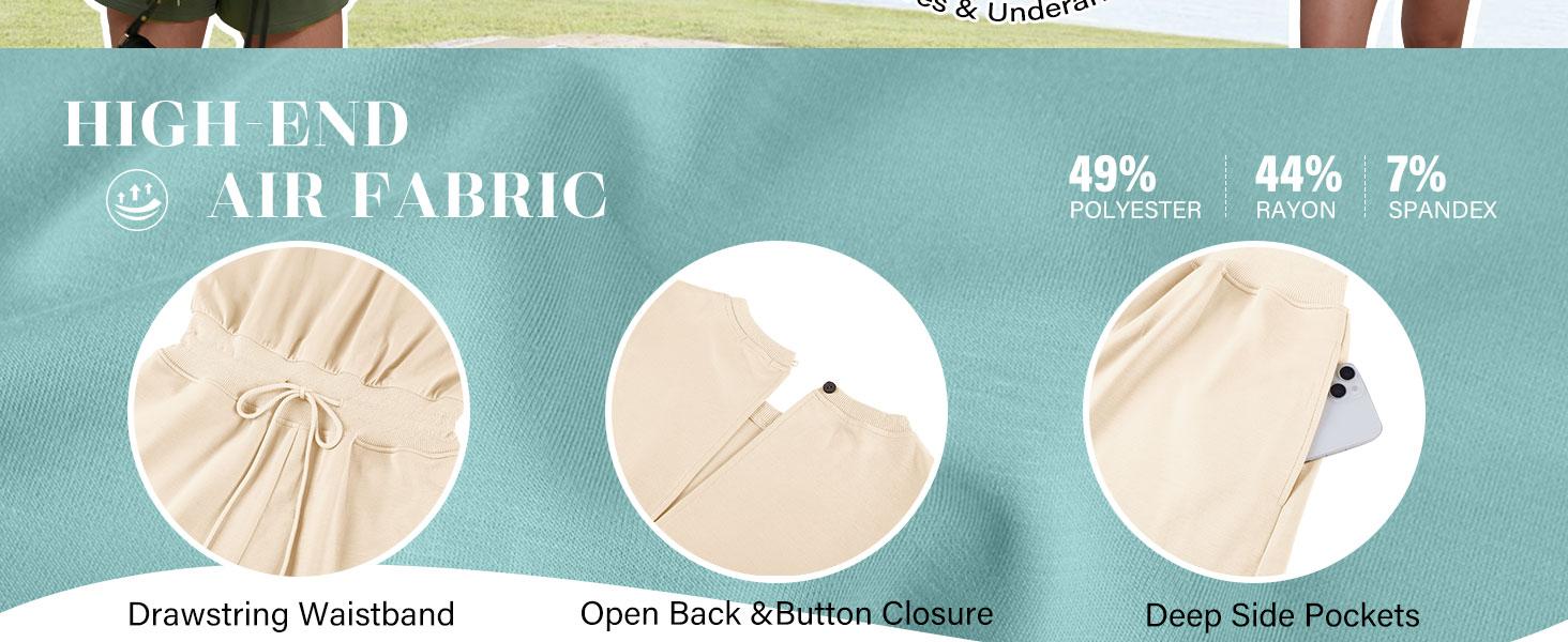 OFEEFAN Rompers for Women Summer Cap Sleeve Adjustable Drawstring Waistband Crewneck Casual Outfits with Pockets SpringStatements