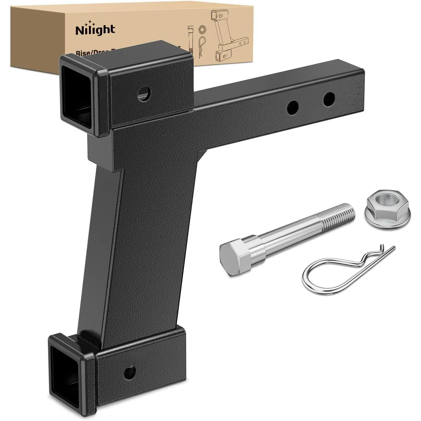 Nilight Trailer Hitch Extension Riser for 2 Inch Receiver with 2 and 10Inch Rise or Drop with Bolt Nut Clip 10,000 lbs Capacity Adjustable Extend 8 Inch 10 Inch Length Black Coated for Class I-VI Receivers