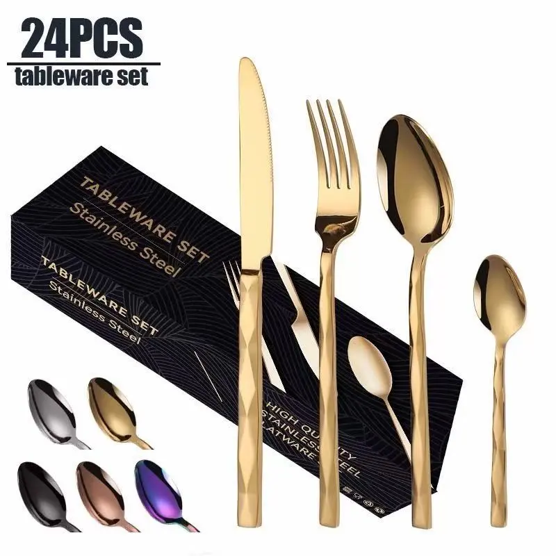 24pcs Creative Rhombus Luxury Kitchen Tableware Set, Modern Elegant Design, Mirror Finish Interior, Easy Cleaning, Ideal for Gifts and Commercial Use, Modern Dinnerware Set