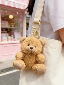 Cute 3D Plush Bear Keychain Fluffy Faux Fur Doll with PP Cotton Cartoon Key Ring for Car Bag Christmas Anniversary Gift