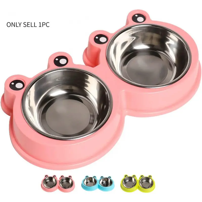1PC Stainless Steel Pet Bowls, Double Food & Water Bowls for Dogs, Cats & Rabbit, Non-Slip Pet Feeding Feeder with Cute Modeling, BPA Free, Dishwasher Safe, Animal Water Bowl