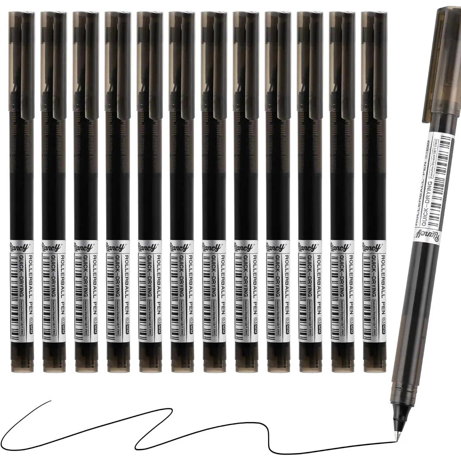 12 Black Liquid Ink Rollerball Pens, 0.5mm Fine Point