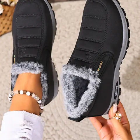 Couple Plush Lined Ankle Boots, Slip-On Soft Sole Warm Snow Boots, Comfortable Travel Cotton Shoes for Travel Sports Outdoor Activities